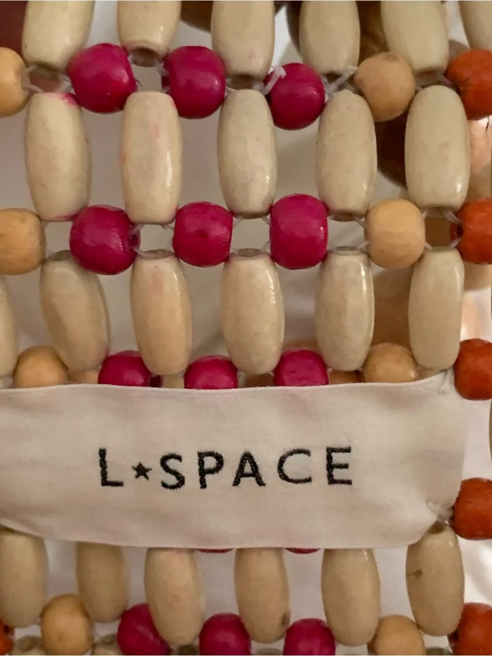L*SPACE Women’s Natural Pink Orange Wood Beaded Clutch Handbag